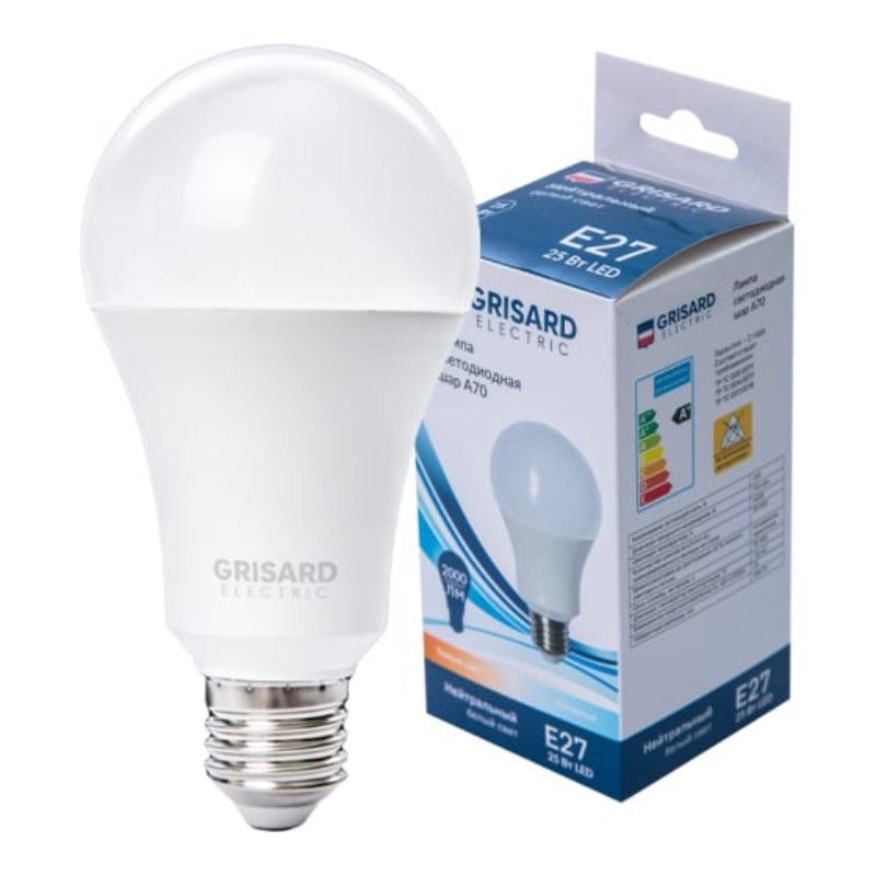 Лампа светодиодная GRISARD ELECTRIC A70 Е27 25Вт 4000К 220В, Нейтральный белый свет 100 шт - изображение 6