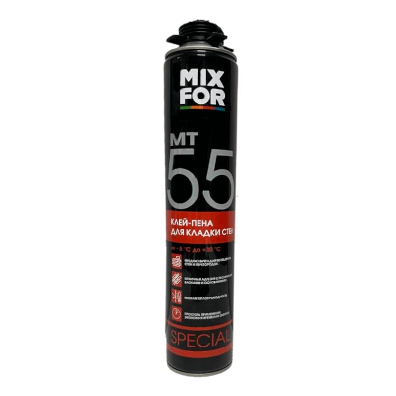 Клей-пена MIXFOR МТ55 полиуретановая всесезонная (для блоков) 850 мл