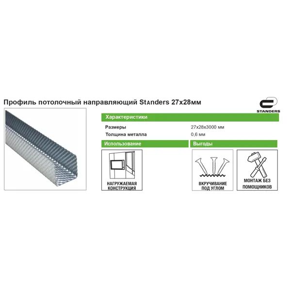 Профиль потолочный направляющий Standers ППН 0.6 мм 28x27x3000 мм - изображение 3