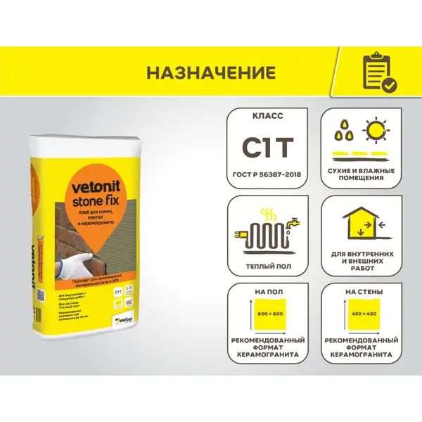 Клей для камня и керамогранита Vetonit Stone Fix 25 кг - изображение 3