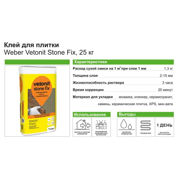 Клей для камня и керамогранита Vetonit Stone Fix 25 кг - изображение 8